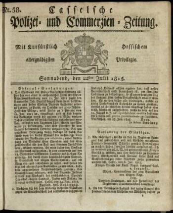 Nr. 58, Sonnabend, den 22sten Julii 1815