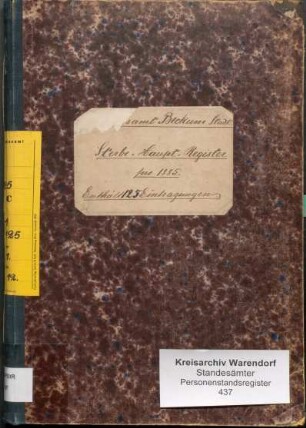 Sterberegister des Standesamtes Beckum-Stadt von 1885 (Urkunden-Nr. 1-125)