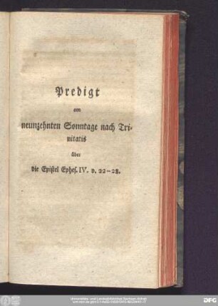 Predigt am neunzehnten Sonntage nach Trinitatis über die Epistel Ephes. IV. v. 22 - 28.