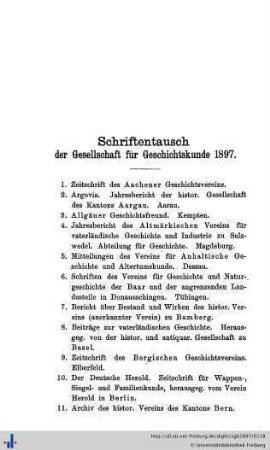 Schriftentausch der Gesellschaft für Geschichtskunde 1897.