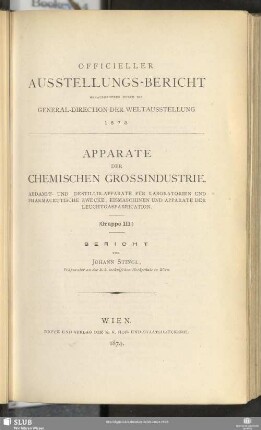 Gruppe 3: Apparate der chemischen Grossindustrie : Bericht