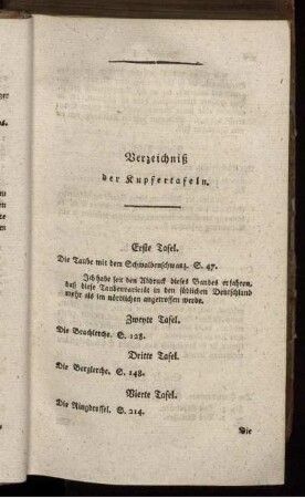 Verzeichniß der Kupfertafeln. [Abb. siehe römische Paginierung]