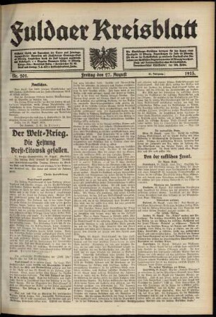 Ausgabe vom Freitag, den 27. August 1915.