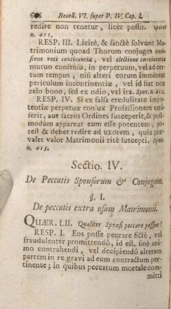 Sectio IV. De Peccatis Sponsorum & Conjugum.
