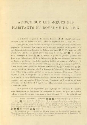 Apercu sur les moeurs des habitants du Royaume de T'sin