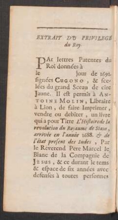 Extrait du privilege du Roy