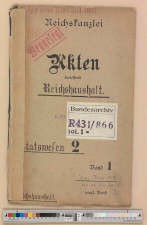 Reichshaushalt: Bd. 1