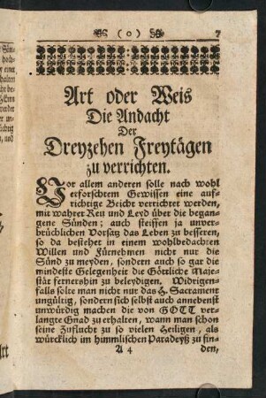 7-14, Art oder Weis Die Andacht Der Dreyzehen Freytägen zu verrichten.