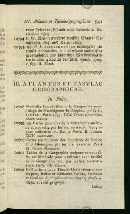 III. Atlantes et Tabulae Geographicae