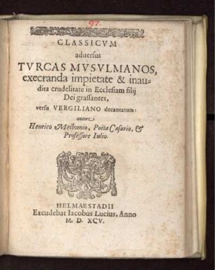 Classicvm aduersus Tvrcas Mvsvlmanos
