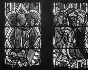 Glasfenster mit Christuszyklus : Glasfenster mit Christuszyklus. Glasmalerei (1346/1355). Verkündigung und Geburt Christi. Sankt Ruprecht ob Murau, Pfarrkirche, Chor