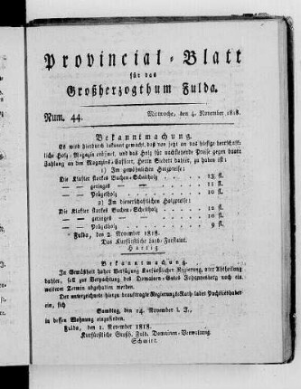 Num. 44, Ausgabe vom 4. November 1818