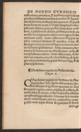De dolore capitis ex Melancholia. Capit. 7.