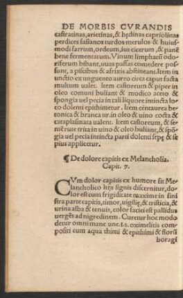 De dolore capitis ex Melancholia. Capit. 7.