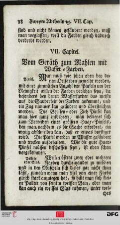 VII. Kapitel: Vom Geraeth zum Mahlen mit Wasser-Farben