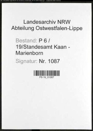 Sterberegister Standesamt Kaan-Marienborn