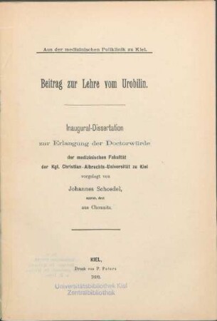 Beitrag zur Lehre vom Urobilin