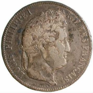 Münze, 5 Francs (FRF), 1833