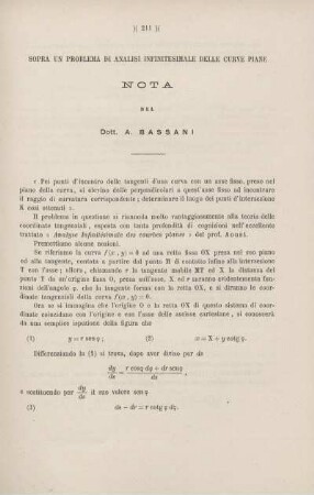 Sopra un problema di analisi infinitesimale delle curve piane.