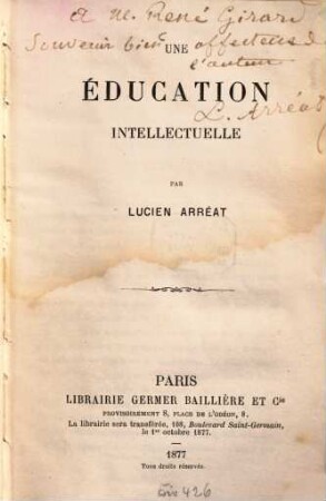 Une éducation intellectuelle : Par Lucien Arréat