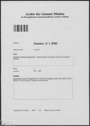 Beiträge zu Goßners Biographie (Personalakten des Stifters)