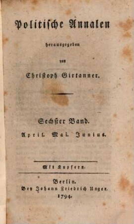 Politische Annalen. 6. 1794