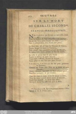 Sur La Mort De Charles Second. Stances Irregulieres.