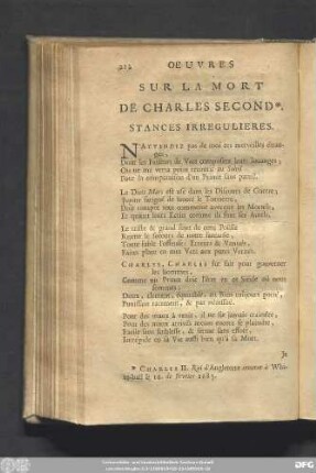 Sur La Mort De Charles Second. Stances Irregulieres.