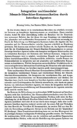 Integration multimodaler Mensch-Maschine-Kommunikation durch Interface-Agenten