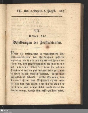 VII. Ueber die Besoldungen der Forstbedienten