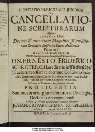 Disputatio Inauguralis Iuridica De Cancellatione Scripturarum