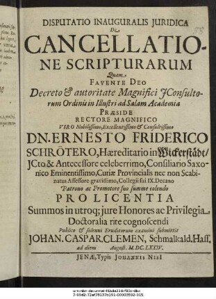 Disputatio Inauguralis Iuridica De Cancellatione Scripturarum