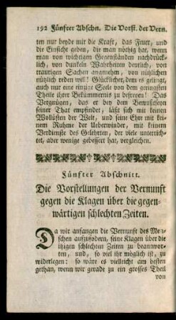 Fünfter Abschnitt. Die Vorstellungen der Vernunft gegen die Klagen über die gegenwärtigen schlechten Zeiten