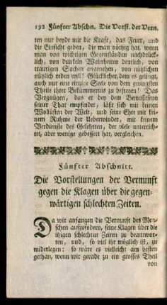 Fünfter Abschnitt. Die Vorstellungen der Vernunft gegen die Klagen über die gegenwärtigen schlechten Zeiten