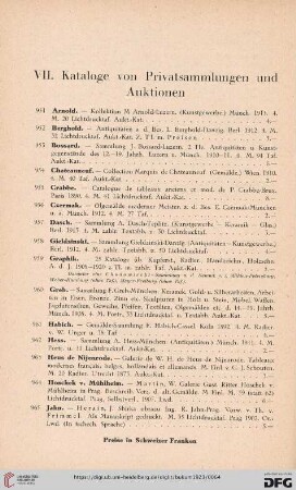 VII. Kataloge von Privatsammlungen und Auktionen (Nr. 951-992)