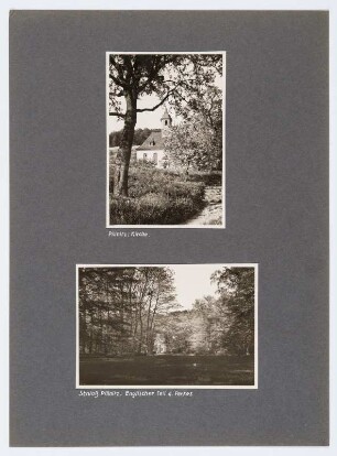Referenzmappe 3/17 des Fotografen Walter Möbius : Mappenblatt 19 mit zwei Fotografien (Pillnitz, Kirche und Englischer Pavillon im Schlosspark)
