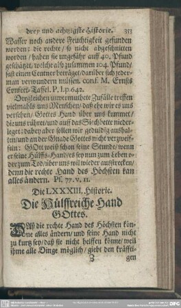 Die LXXXIII. Historie. Die Hülffreiche Hand GOttes