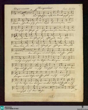 Soldatenlied - Don Mus.Ms. 920 : Coro, orch; F; StrK WoO 8.29