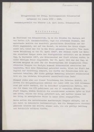 Kriegschronik der ev. Kirchengemeinde Schussenried (Dek. Biberach), verfasst von Pfarrer I.R. Karl Leube.