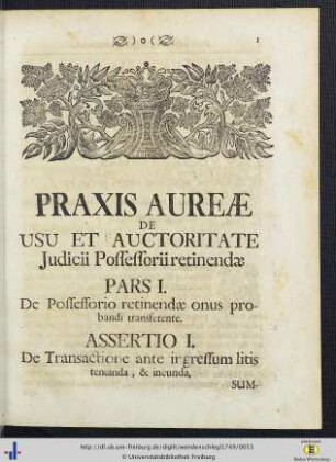 Pars I. De Possesorio retinendae onus probandi transferente.