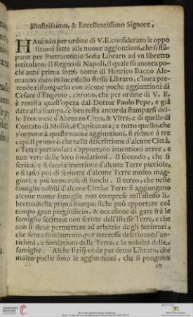 Illustrissimo & Eccellentissimo Signore