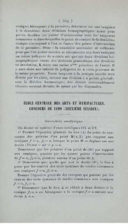 École Centrale des arts et manufactures. Concours de 1899 (deuxième session).