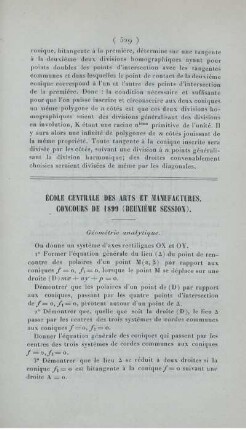 École Centrale des arts et manufactures. Concours de 1899 (deuxième session).