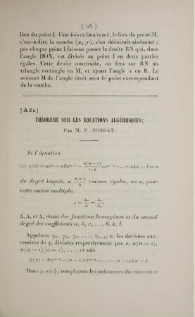 [A3 a] Théorème sur les équations algébriques.