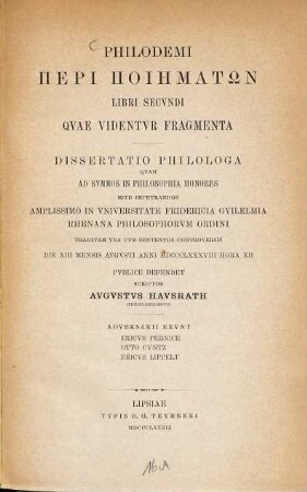 Philodemi Peri poiēmatōn libri secundi quae videntur fragmenta