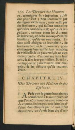 Chapitre IV. Des Devoirs des Maitres & des Esclaves.