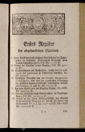 Erstes Register der abgehandelten Materien.