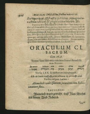 Oraculum CI. Sacrum - Oraculum CX. Sacrum.