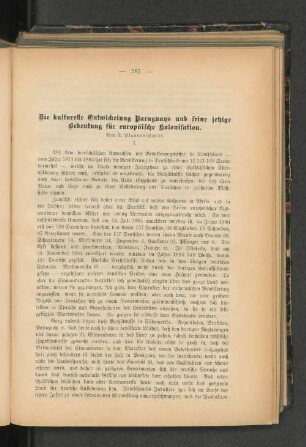 Die kulturelle Entwicklung Paraguays und seine jetzige Bedeutung für europäische Kolonisation.