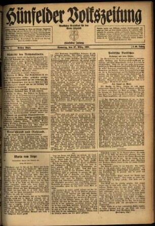 Erste Ausgabe vom Samstag, den 27. März 1920.